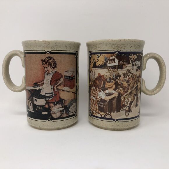 Watkins Coffee Mug Set Vintage Almanac 1918 1939 Calendar Design Gift England - Picture 1 of 8